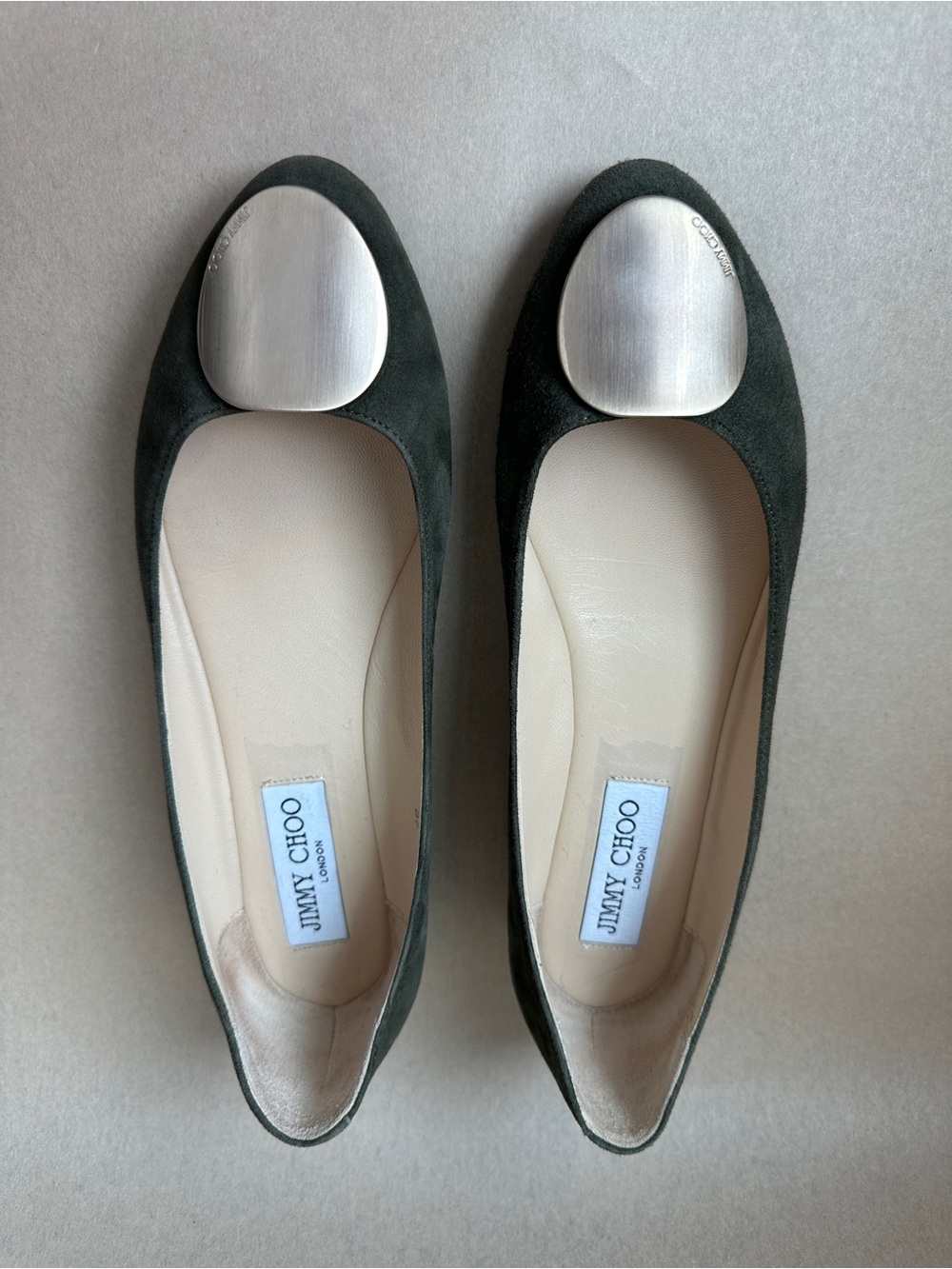 Jimmy Choo Olive Green Suede Flats